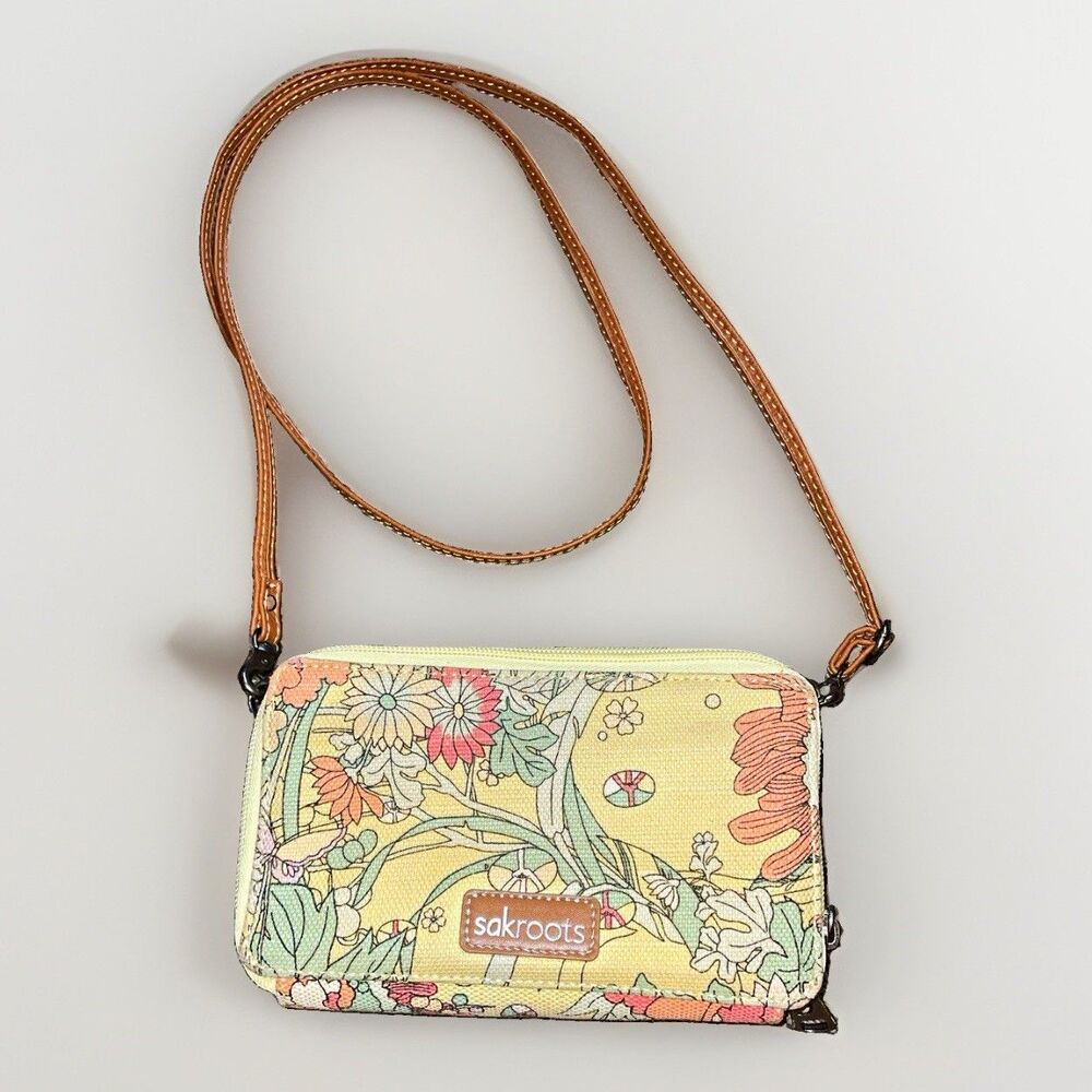 Sakroots The Sak Wallet Crossbody Phone Bag Floral Peace Yellow Coated Canvas